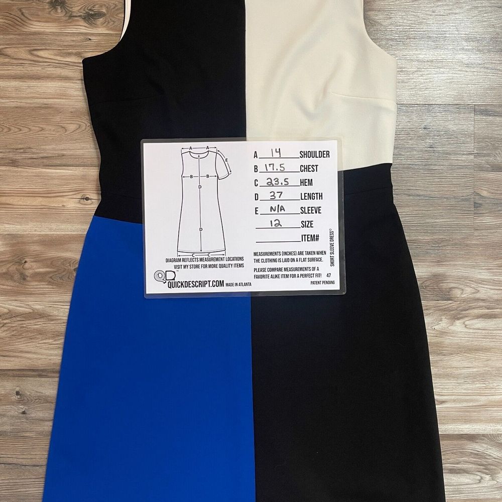 Tommy Hilfiger Color Block Shift Dress Size 12 Womens Blue Black Gold Zipper - Picture 3 of 8